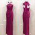 High Quality Ladies Halter Neck Tie Rhinestone Decor Evening Party Dresses